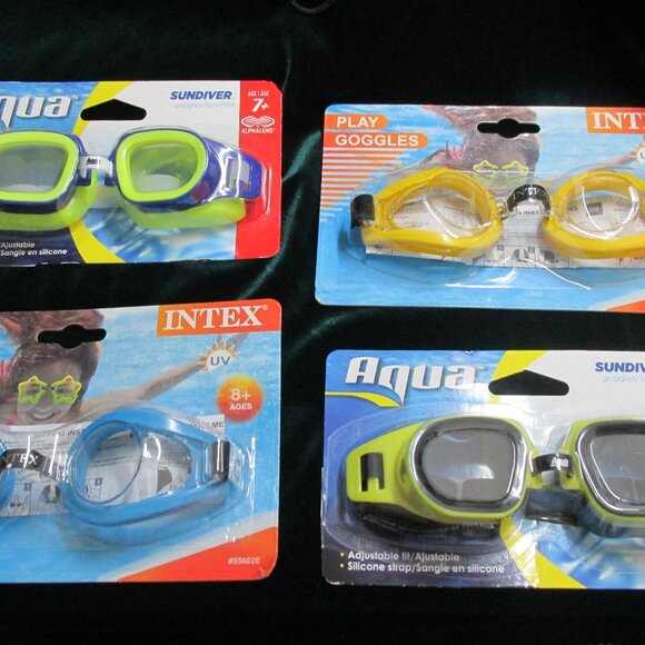 Intex Play Goggles & Aqua Sun Diver Goggles - NEW in PKG - LOT 4 - Picture 1 of 12